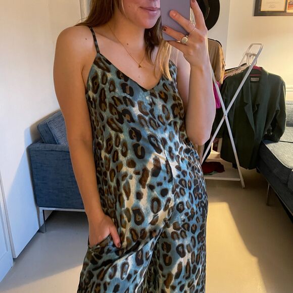 Raga Leopard Sleeveless Adjustable Loose Jumpsuit Blue Brown Small - Picture 5 of 10